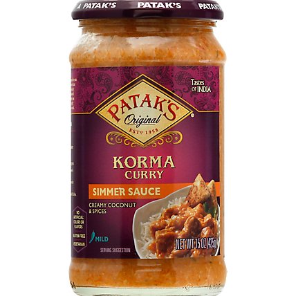Pataks Simmer Sauce Korma Curry Cream Coconut & Spices Mild - 15 Oz - Image 2