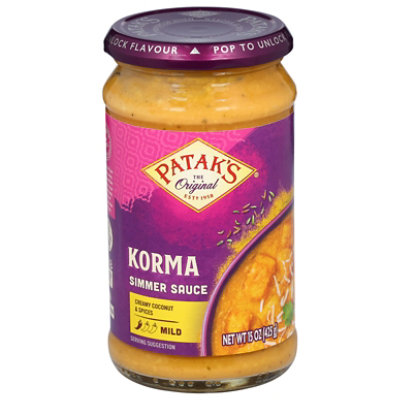 Pataks Simmer Sauce Korma Curry Cream Coconut & Spices Mild - 15 Oz