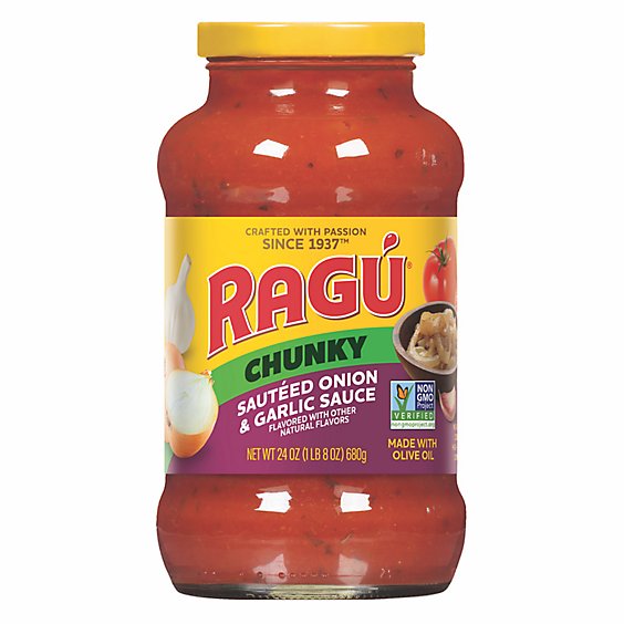 RAGU Chunky Pasta Sauce Sauteed Onion & Garlic Jar - 24 Oz