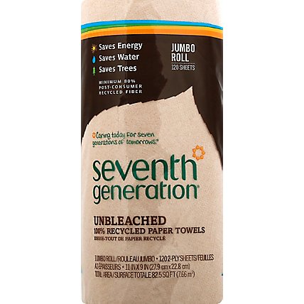 Seventh Generation Paper Towels 2-Ply 100% Recycled Paper Brown Unbleached 120 Sheets - 1 Roll - Image 2