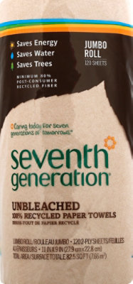 Seventh Generation Paper Towels 2-Ply 100% Recycled Paper Brown Unbleached 120 Sheets - 1 Roll - Image 2