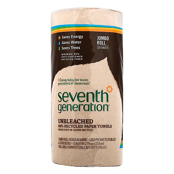 Seventh Generation Paper Towels 2-Ply 100% Recycled Paper Brown Unbleached 120 Sheets - 1 Roll