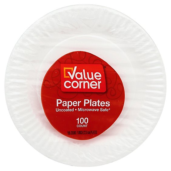 Pantry Essentials Paper Plates Microwave Safe 9 Inch Wrapper - 100 Count