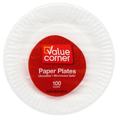 Great Value 9inch Paper Plates, White, 300 Count