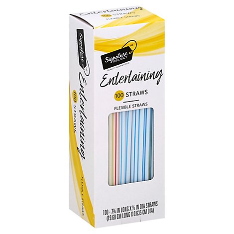 Signature SELECT Straws Party Flexible 7 3/4 Inch Long Box - 100 Count