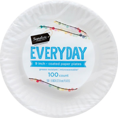 Signature SELECT Everyday Coated 9 Inch White Paper Plates - 100 Count - Image 2