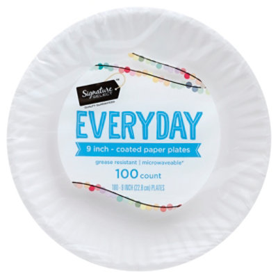 Signature SELECT Everyday Coated 9 Inch White Paper Plates - 100 Count - Image 1