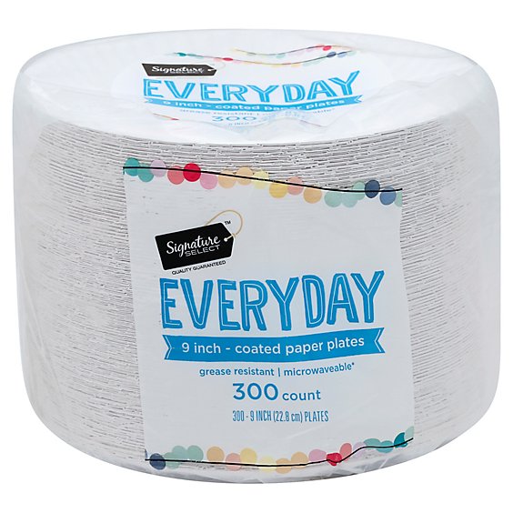 Signature SELECT Plates Paper Everyday Coated 9 Inch White - 300 Count