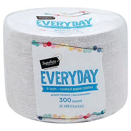 Signature SELECT Plates Paper Everyday Coated 9 Inch White - 300 Count - Image 1