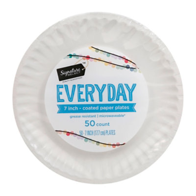 Signature SELECT Plates Paper Everyday Coated 7 Inch White - 50 Count