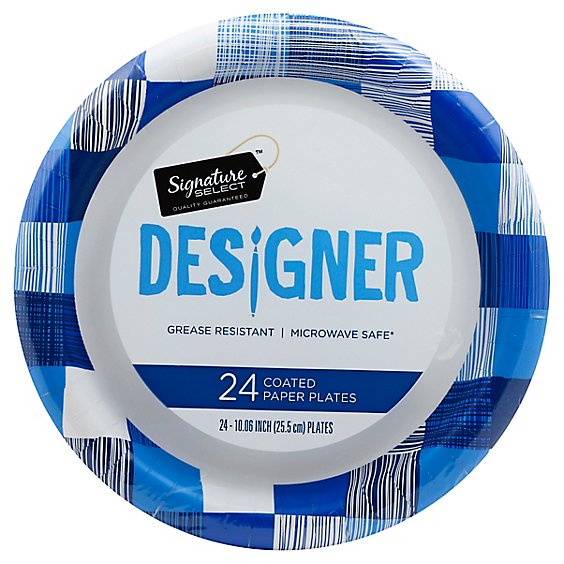 Signature SELECT Plates Paper Designer Coated 10.25 Inch Blue - 24 Count