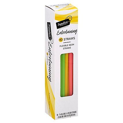 Signature SELECT Straws Party Flexible 7 3/4 Inch Long Box Neon - 40 Count - Image 1