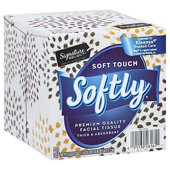Signature Care Facial Tissue Softly Soft Touch 2 Ply White Box - 80 Count