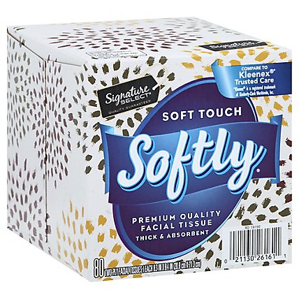 Signature Care Facial Tissue Softly Soft Touch 2 Ply White Box - 80 Count - Image 1