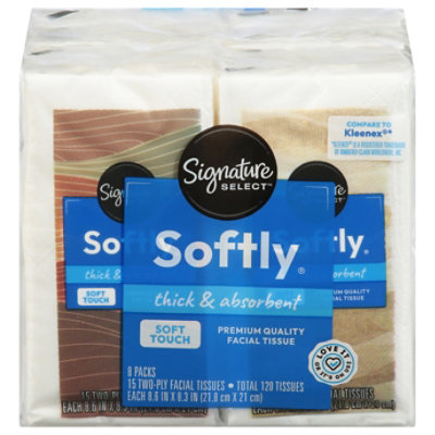 Signature SELECT Facial Tissue Softly 2 Ply Pack - 8-15 Count - Image 2