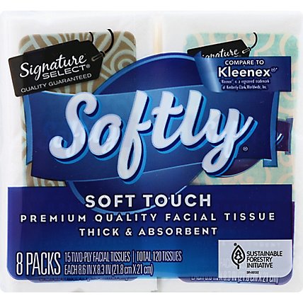Signature Care Facial Tissue Softly 2 Ply Pack - 8-15 Count - Image 2