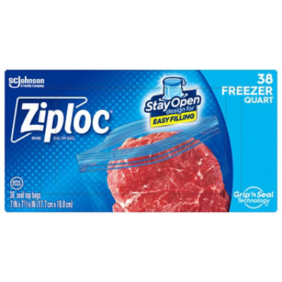 Ziploc Freezer Bags With New Stay Open Design Patented Stand Up Bottom Bag Quart - 38 Count - Image 1