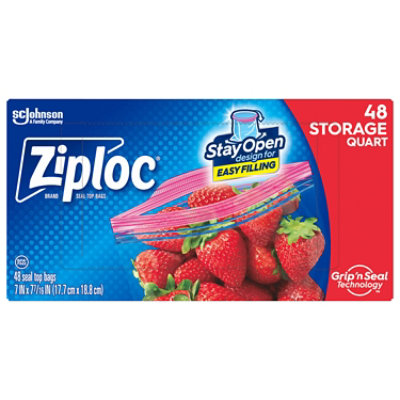 Ziploc Storage Bags With New Stay Open Design Patented Stand Up Bottom Bags Quart - 48 Count - Image 1