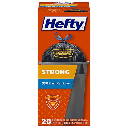 Hefty Trash Bags Drawstring Extra Strong Extra Large Trash Can Liner 33 Gallon - 20 Count - Image 1