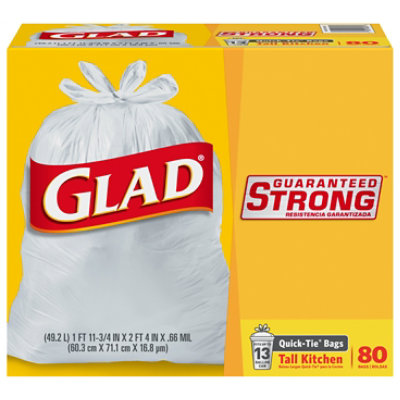 Glad Kitchen Bags Tall Quick-Tie 13 Gallon - 80 Count - Safeway