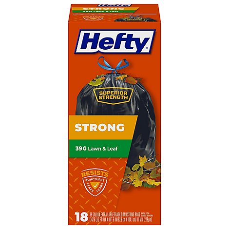 Hefty Trash Bags Drawstring Extra Strong Extra Large 39 Gallon Lawn & Leaf - 18 Count