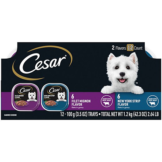 Cesar Filet Mignon And New York Strip Flavors Adult Wet Dog Food Variety Pack - 12-3.5 Oz