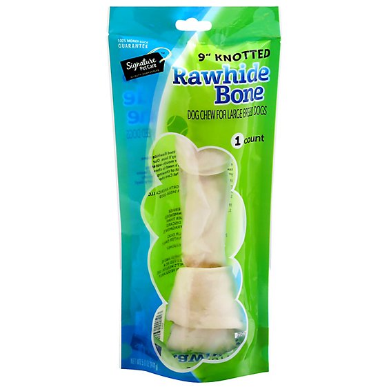 Signature Pet Care Dog Chew Rawhide Bone Knotted 9 Inch For Large Breed Dogs - Each