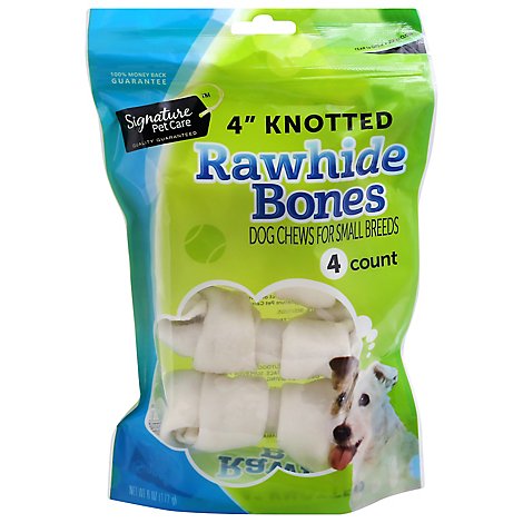 Signature Pet Care Dog Treat Natural Rawhide Bones Knotted 4 Inch - 4 Count