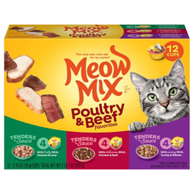 Meow Mix Tender Favorites Cat Food Cups Poultry & Beef Variety Pack Box - 12-2.75 Oz - Image 3