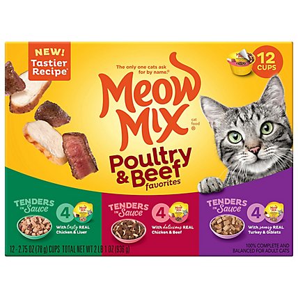 Meow Mix Tender Favorites Cat Food Cups Poultry & Beef Variety Pack Box - 12-2.75 Oz - Image 2