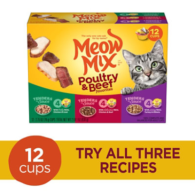 Meow Mix Tender Favorites Cat Food Cups Poultry & Beef Variety Pack Box - 12-2.75 Oz - Image 2