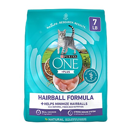 Purina ONE Hairball Formula Real Chicken Dry Cat Food - 7 Lb - Image 1