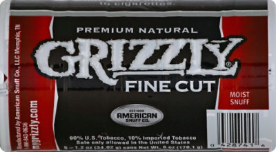 Grizzly Fine Cut Natural Smokeless Tobacco - 1.2 Oz - Image 2