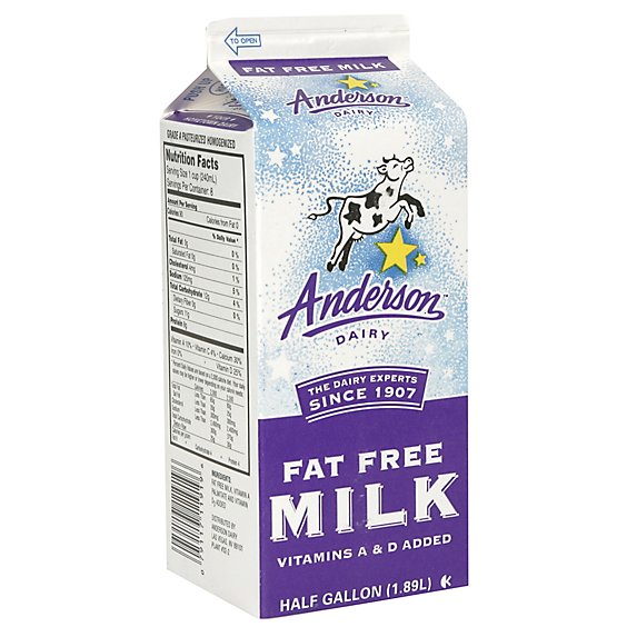 Anderson Dairy Fat Free Milk - Half Gallon