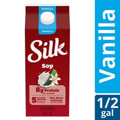 Silk Vanilla Dairy Free Vegan Protein Soy Milk Half Gallon - 64 Fl. Oz.