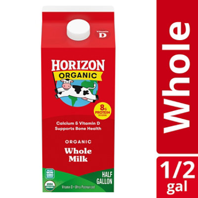 Horizon Organic Whole High Vitamin D Milk Carton - 0.5 Gallon