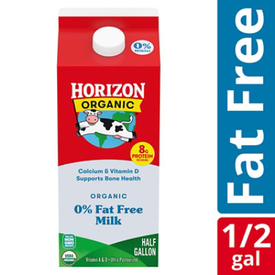 Horizon Organic Fat Free High Vitamin D Milk Carton - 0.5 Gallon