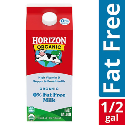 Horizon Organic Fat Free High Vitamin D Milk Carton - 0.5 Gallon - Image 1