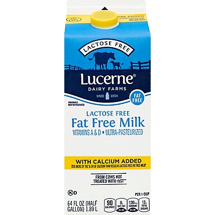 Lucerne Milk Lactose Free Fat Free Calcium Enriched - Half Gallon - Image 2