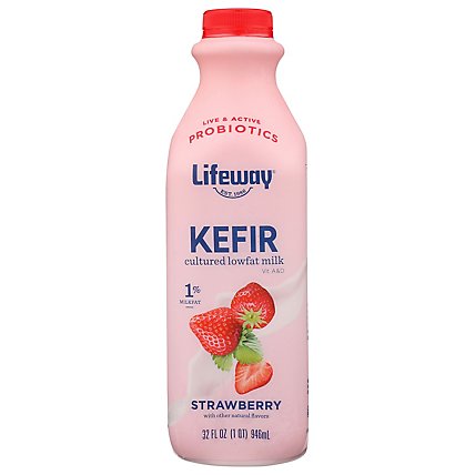 Lifeway Kefir Cultured Milk Smoothie Lowfat Strawberry Low Fat - 32 Fl. Oz. - Image 1