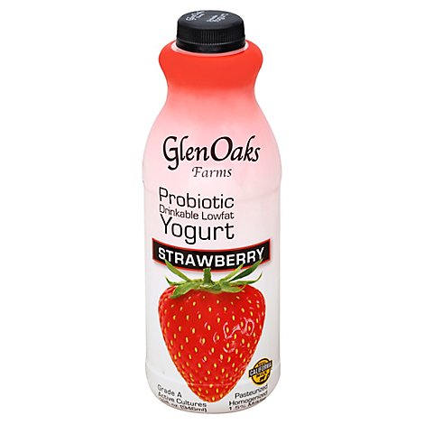 GlenOaks Yogurt Drinkable Low Fat With Probiotics Strawberry - 32 Fl. Oz.