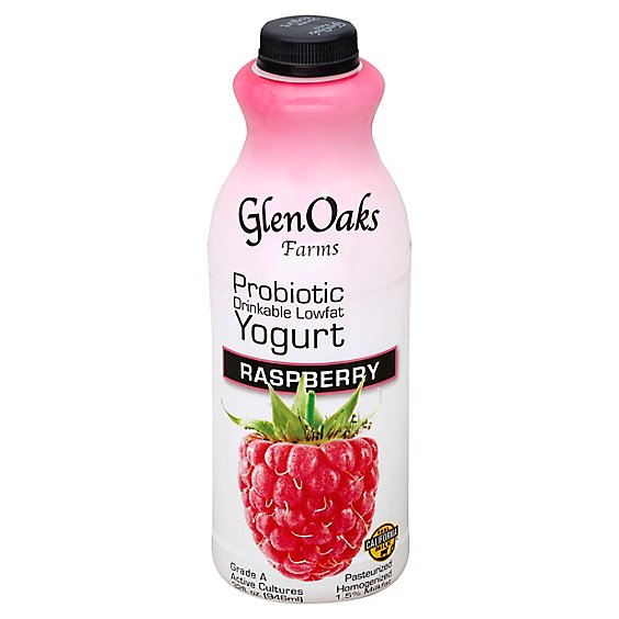 GlenOaks Yogurt Drinkable Low Fat With Probiotics Raspberry - 32 Fl. Oz.
