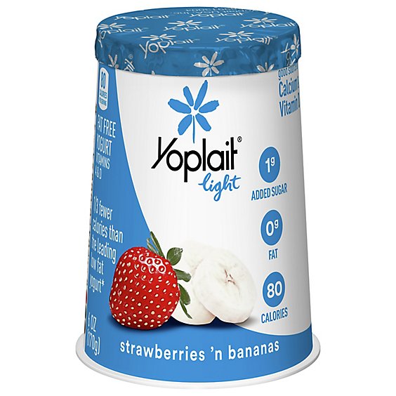 Yoplait Light Yogurt Fat Free Strawberries n Bananas - 6 Oz