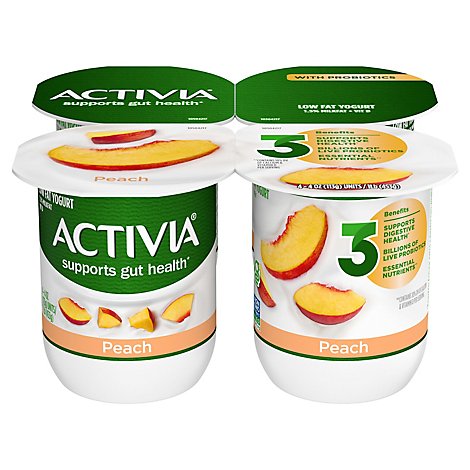 Activia Low Fat Probiotic Peach Yogurt - 4-4 Oz