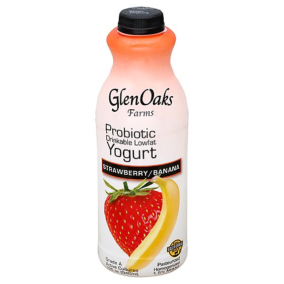 GlenOaks Yogurt Drinkable Low Fat With Probiotics Strawberry Banana - 32 Fl. Oz.