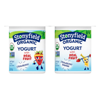 Stonyfield Organic Kids Strawberry & Strawberry Banana Lowfat Yogurt Cups - 6-4 Oz
