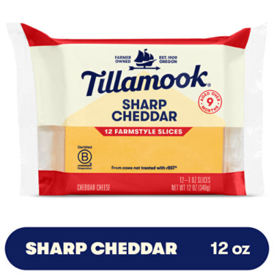 Tillamook Farmstyle Thick Cut Sharp Cheddar Cheese Slices 12 Count - 12 Oz