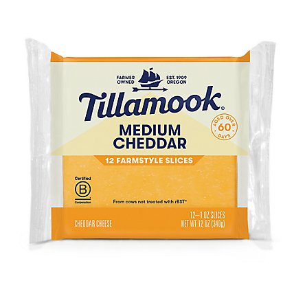 Tillamook Farmstyle Thick Cut Medium Cheddar Cheese Slices 12 Count - 12 Oz - Image 1