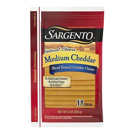 Sargento Cheese Slices Deli Style Medium Cheddar 11 Count - 8 Oz