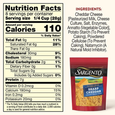 Sargento Shredded Sharp Natural Cheddar Cheese - 8 Oz - Image 4